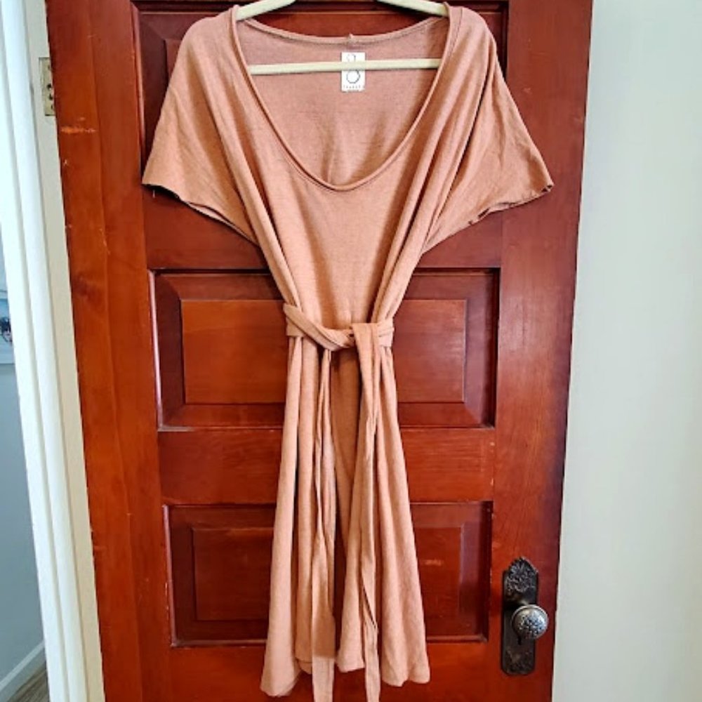 S/M Soft Adobe Sparrow Midi May Dress Plant Dyed Hemp Cotton 4 Way Tie Wrap